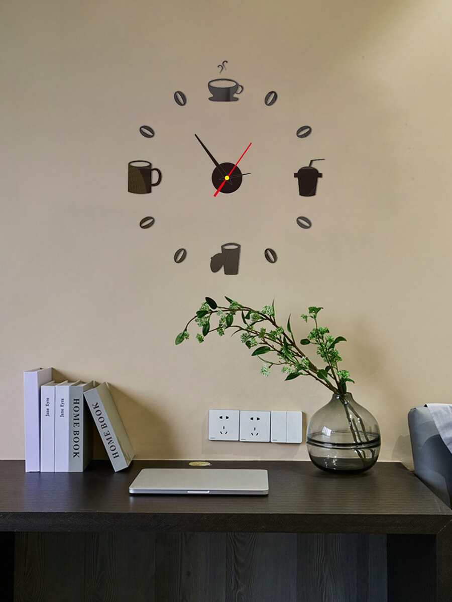 1入組咖啡豆豆圖案壁鐘 - 黑色 - 查看 1
