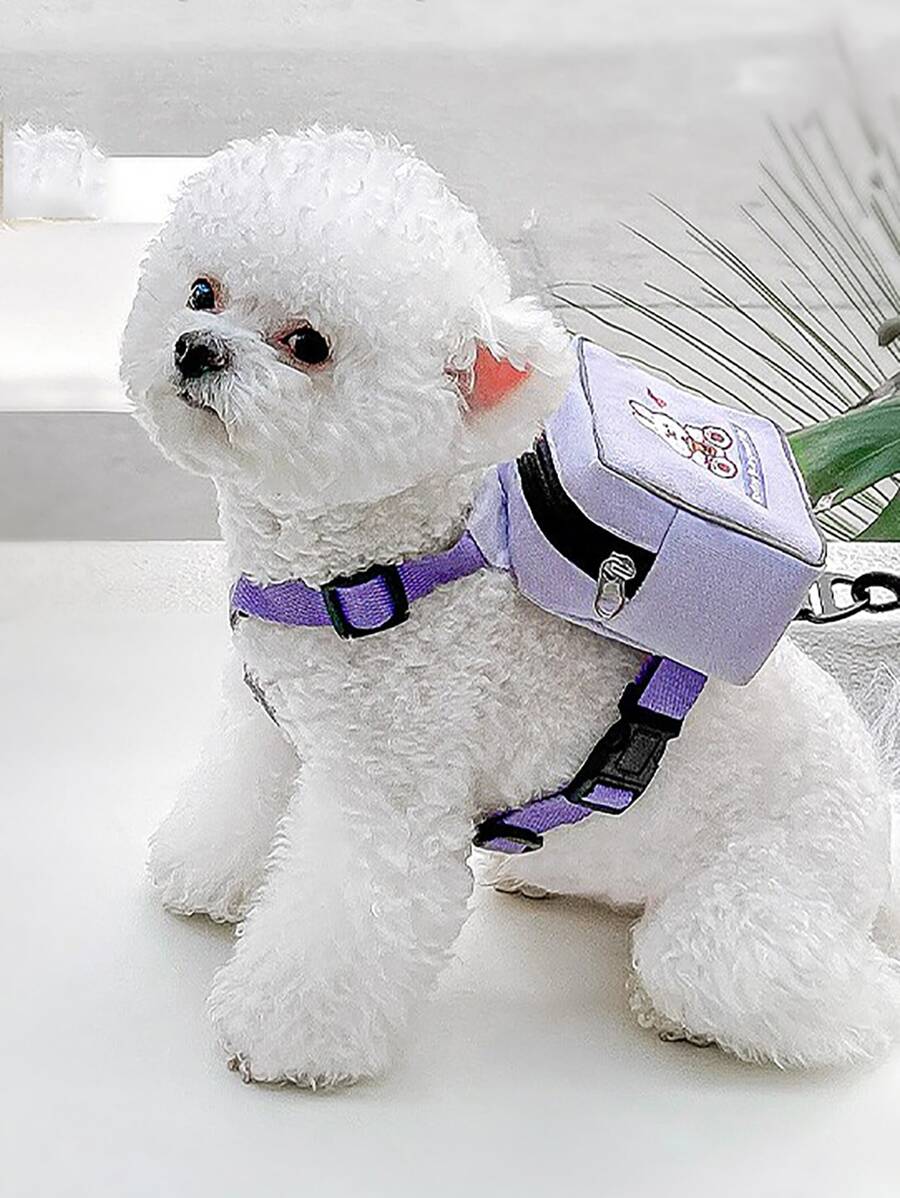 2pcs Cartoon Graphic Pet Leash & Harness Set - Purple - View 1