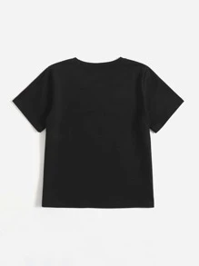 Girls Checkerboard And Butterfly Print Tee Without Jeans - Black - View 2