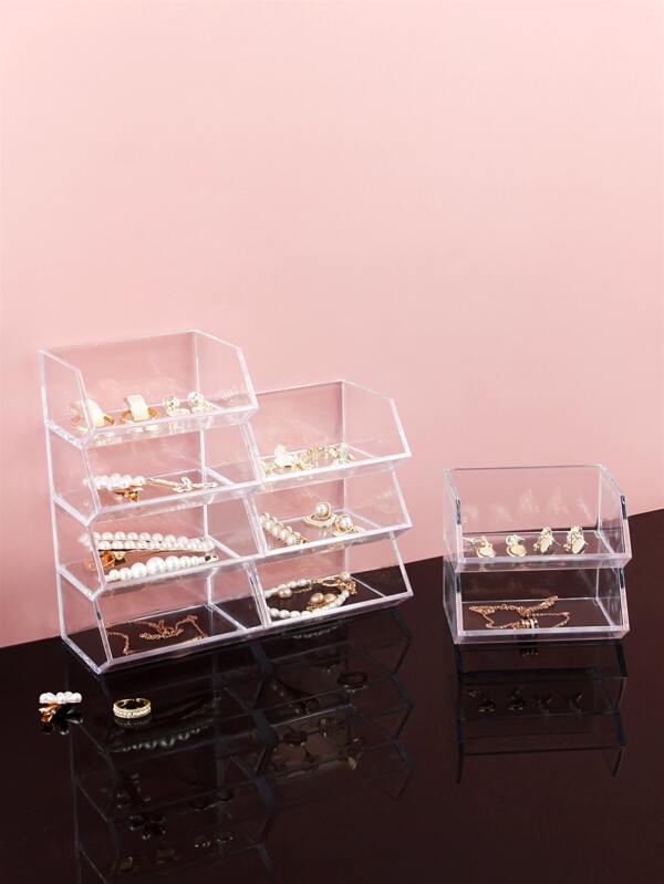 1pc Clear Jewelry Box, Transparent PS Stackable Jewelry Organizer Rack