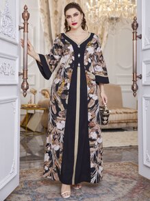 Al Najma 大碼印花織帶拼接雪紡直筒連衣裙 - 彩色 - 查看 3