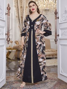 Al Najma 大碼印花織帶拼接雪紡直筒連衣裙 - 彩色 - 查看 4