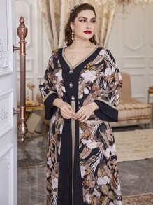 Al Najma 大碼印花織帶拼接雪紡直筒連衣裙 - 彩色 - 查看 5