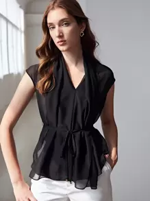 MOTF PREMIUM 100% SILK DRAPED BELTED TOP - Black - View 2