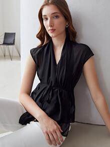 MOTF PREMIUM 100% SILK DRAPED BELTED TOP - Black - View 6