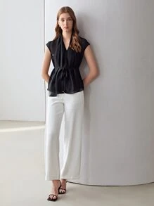 MOTF PREMIUM 100% SILK DRAPED BELTED TOP - Black - View 11