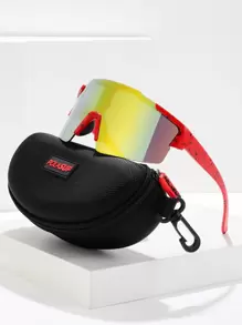POLASUP 1pc Cycling Outdoor Riding One-Piece Goggles Sports Cycling Glasses, Gift Set Includes Anti-Lost Strap & Glasses Case. Colors: Black, White, Blue, Purple, Red, Pink. Unisex, All Seasons. Steampunk, Punk, Y2K Vintage Classic Fashion Style, Retro, Large Frame Square Travel, Driving, Fishing, Camping, Cycling, Hiking, Running Glasses With Decorative Eyewear - Red - View 2