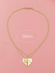 2pcs Girls Letter Detail Heart Pendant Necklace - Yellow Gold - View 3