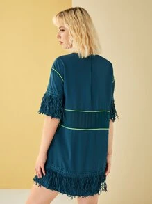 LIYUN X Drop Shoulder Contrast Binding Fringe Trim Dress