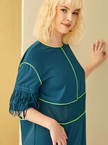 LIYUN X Drop Shoulder Contrast Binding Fringe Trim Dress