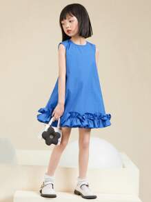 小女童荷葉邊連衣裙 - 藍色 - 查看 1
