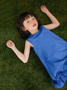 小女童荷葉邊連衣裙 - 藍色 - 查看 5