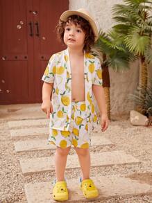Young Boy Lemon Print Beach Swimsuit - White - View 3