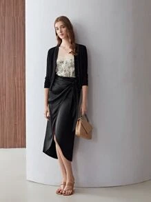 MOTF PREMIUM 100% SILK WRAP SKIRT - Black - View 4