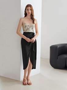MOTF PREMIUM 100% SILK WRAP SKIRT - Black - View 8