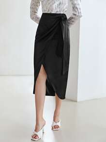 MOTF PREMIUM 100% SILK WRAP SKIRT - Black - View 11