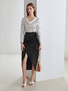 MOTF PREMIUM 100% SILK WRAP SKIRT - Black - View 7