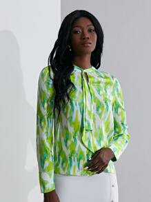 MOTF X Van Gogh INSPIRED 真絲圖案上衣 - 青檸色 - 查看 2