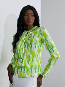 MOTF X Van Gogh INSPIRED 真絲圖案上衣 - 青檸色 - 查看 5