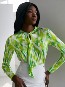 MOTF X Van Gogh INSPIRED 真絲圖案上衣 - 青檸色 - 查看 9