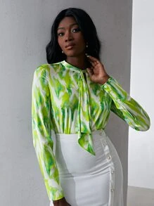 MOTF X Van Gogh INSPIRED 真絲圖案上衣 - 青檸色 - 查看 10