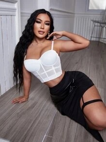 Sheer Mesh Bustier Corset Cami Top - White - View 5