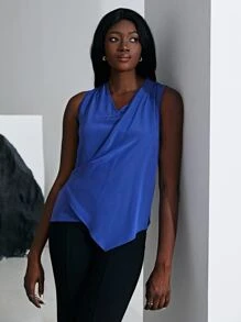 MOTF PREMIUM 100% SILK WRAP TOP - Blue - View 2