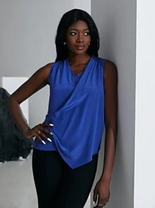 MOTF PREMIUM 100% SILK WRAP TOP - Blue - View 8