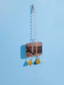 1pc Bell Decor Hanging Random Parrot Mirror Toy, Parrot Bell Toy Pet Bird Mirror Toy Swing Bird Cage Toys Heart-shaped Round Rectangle Optional With Bell In Random Color - Multicolor - View 2