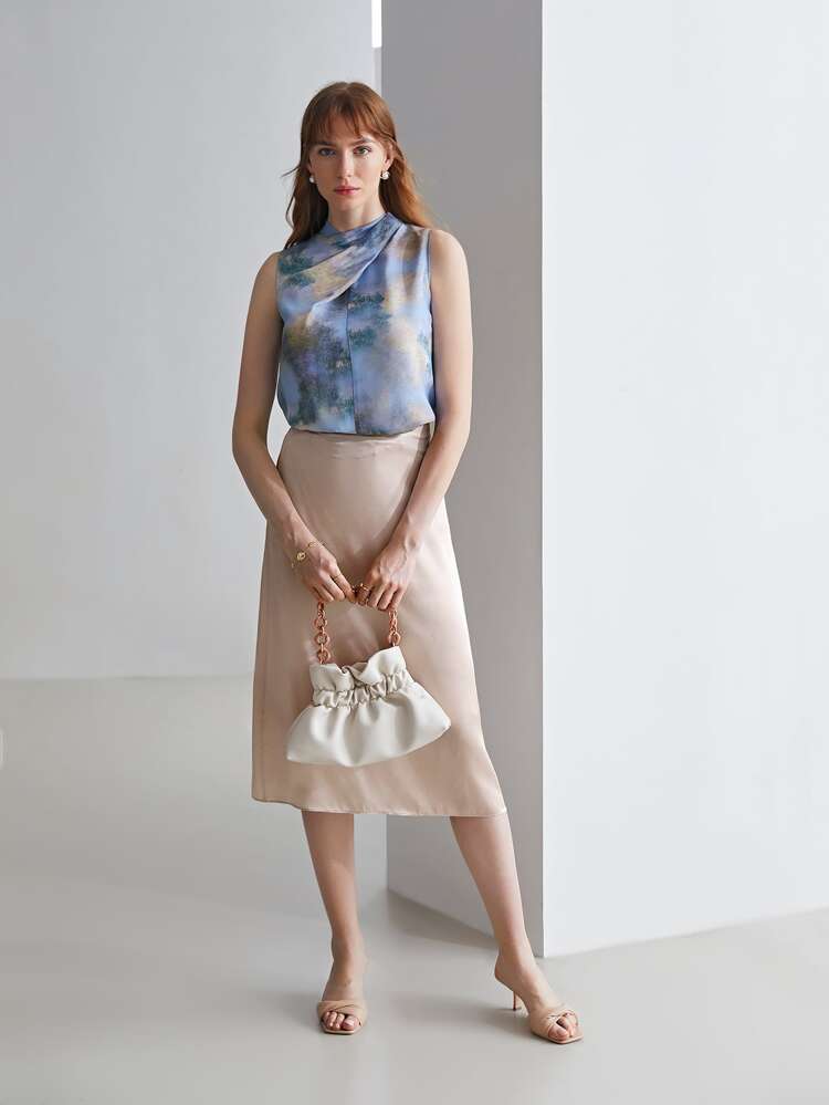 100% SILK MIDI SKIRT