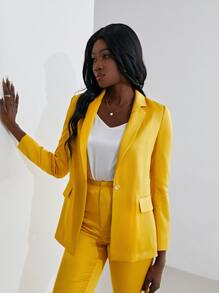MOTF PREMIUM SILK BLEND SINGLE BREASTED BLAZER - Yellow - View 9