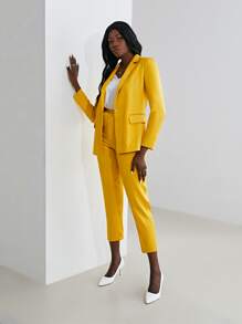 MOTF PREMIUM SILK BLEND SINGLE BREASTED BLAZER - Yellow - View 8