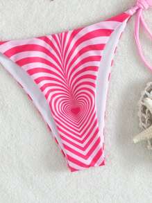 Swim Mod Summer Beach Heart Print Bikini Set Halter Triangle Bra Top & Tie Side Bikini Bottom 2 Piece Bathing Suit - Hot Pink - View 4