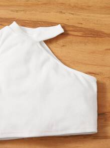 SHEIN 女孩不對稱領上衣和紙袋腰附腰帶短褲 - 彩色 - 查看 4