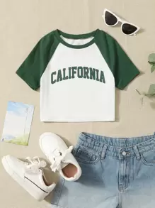 SHEIN Camiseta De Manga Raglán Con Gráficos De Letras Para Niña Preadolescente - Blanco - Ver 1