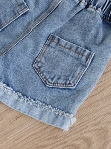SHEIN Cô Gái Trẻ Áo Peplum Cami & Cắt Thô Quần short Denim - Nhiều màu - Xem 3