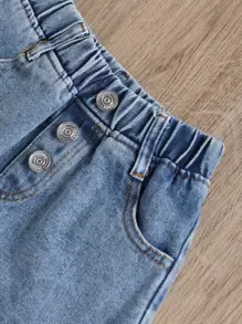 SHEIN Cô Gái Trẻ Áo Peplum Cami & Cắt Thô Quần short Denim - Nhiều màu - Xem 4