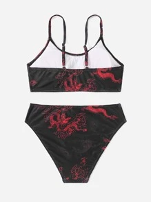 SHEIN Teen Girls Dragon Print Bikini Set Summer Beach - Black - View 2