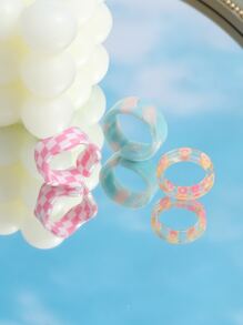 3入組方格圖案戒指 - 彩色 - 查看 1