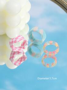 3入組方格圖案戒指 - 彩色 - 查看 3