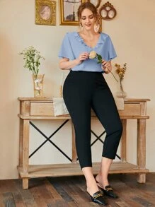 SHEIN Frenchy Top unicolor ribete con fruncido escote V - Neblina azul - Ver 5