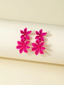 Pendientes largos flor - Rosa Fucsia - Ver 2