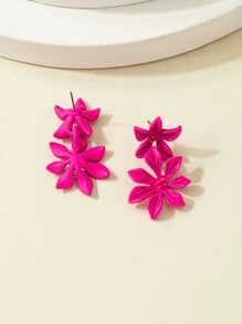 Pendientes largos flor - Rosa Fucsia - Ver 3
