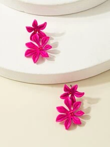 Pendientes largos flor - Rosa Fucsia - Ver 4