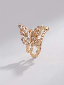 Nooxian 1pc Animal Or Insect Shaped Butterfly Nose Ring, Gold Plated Cubic Zirconia Decor Fake Nose Hoop For Women Piercing Jewelry - Yellow Gold - View 3