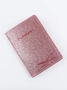 Metallic Letter Graphic Passport Case Passport Holder Passport Wallet School Supplies School Stuff For School For Student Vacation Accessories For Holiday Season Travel Stuff Travel Organiser Travel Items Travel Wallet Passport Holder Passport Wallet Beach Vacation Bag Summer Christmas Vacation - Pink - View 2