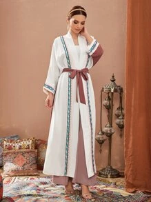 Al Najma Abaya à broderie ceinturé - Multicolore - Voir 3