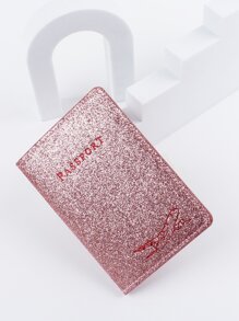 Metallic Letter Graphic Passport Case Passport Holder Passport Wallet School Supplies School Stuff For School For Student Vacation Accessories For Holiday Season Travel Stuff Travel Organiser Travel Items Travel Wallet Passport Holder Passport Wallet Beach Vacation Bag Summer Christmas Vacation - Pink - View 6