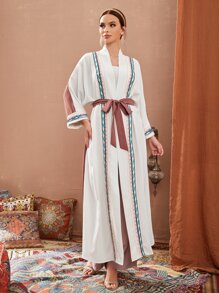 Al Najma Abaya à broderie ceinturé - Multicolore - Voir 5