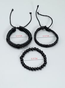 3pcs Men Braided Detail Bracelet - Black - View 4